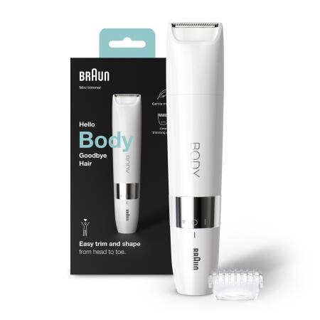 Braun Body Mini Trimmer BS1000 Vücut Tüy Kesme Makinesi + Düzeltici Tarak, Pil ve Temizleme Fırçası