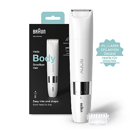 Braun Body Mini Trimmer BS1000 Vücut Tüy Kesme Makinesi + Düzeltici Tarak, Pil ve Temizleme Fırçası