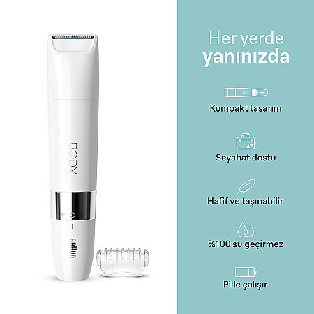Braun Body Mini Trimmer BS1000 Vücut Tüy Kesme Makinesi + Düzeltici Tarak, Pil ve Temizleme Fırçası - 3