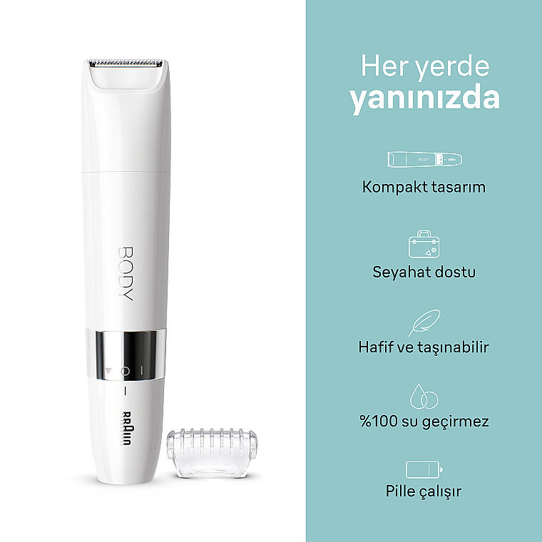 Braun Body Mini Trimmer BS1000 Vücut Tüy Kesme Makinesi + Düzeltici Tarak, Pil ve Temizleme Fırçası - 3