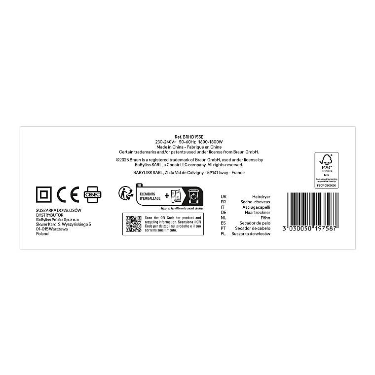 Braun BRHD155E HD1.55 Difüzörlü Saç Kurutma Makinesi, 2 Başlıklı, 1800W - 9
