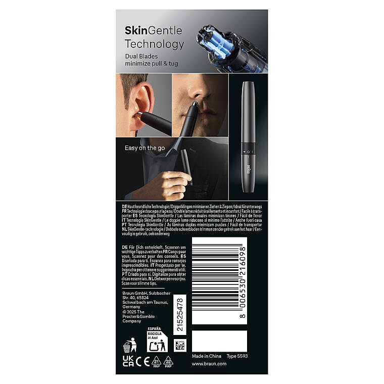 Braun Kulak ve Burun Düzeltici, Cep Boyutu, Çift Bıçak, SkinGentle, EN20 - 9
