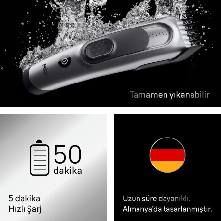 Braun Saç Kesme Makinesi Series 7, +5 Aksesuar, Ömür Boyu Keskin Bıçak, 17 Uzunluk, HC7590 - 6