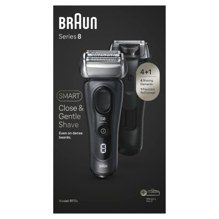 Braun Series 8 Elektrikli Tıraş Makinesi, Şarj Standı, Islak ve Kuru, 8513s, Gri - Thumbnail