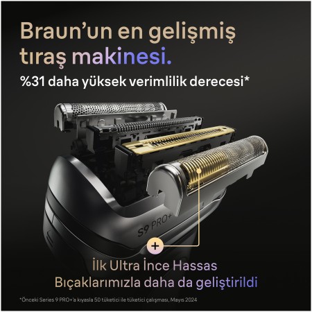 Braun Series 9 PRO+ Elektrikli Tıraş Makinesi, Islak ve Kuru, Şarj Standı, 9615S - 5