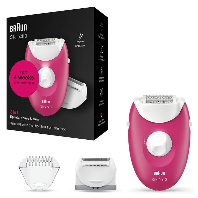 Braun Silk-épil 3 3276 Smartlight, 2'si 1 Arada Kablolu Epilatör / Ahududu Pembe - 6