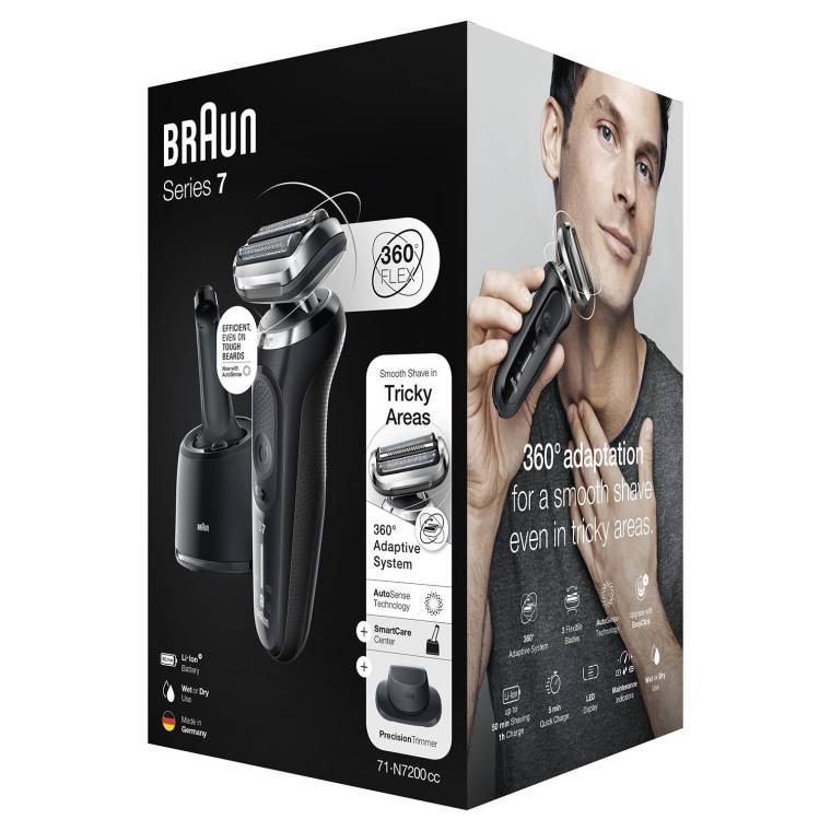 Braun Yeni Seri 7 N7200cc Kablosuz Tıraş Makinesi, SmartCare, AutoSense, 360° Flex, Islak & Kuru - 7