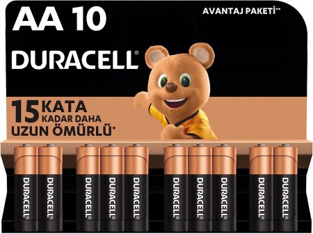 Duracell - Duracell Alkalin AA Kalem Pil, 1,5 V LR6/MN1500, 10’lu Paket