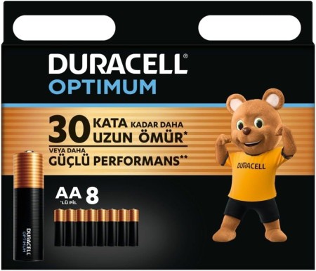 Duracell - Duracell Optimum AA Alkalin Kalem Pil, 1,5V (LR6 / MN1500), 8’li Paket