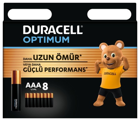 Duracell - Duracell Optimum AAA Alkalin İnce Kalem Pil, 1,5V (LR03 / MN2400), 8’li Paket