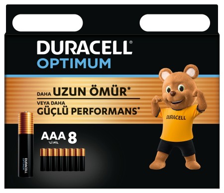 Duracell Optimum AAA Alkalin İnce Kalem Pil, 1,5V (LR03 / MN2400), 8’li Paket - Thumbnail