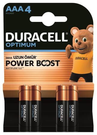 Duracell Optimum AAA İnce Kalem Alkalin Pil (4’lü Paket), 1,5V - LR03 MX2400