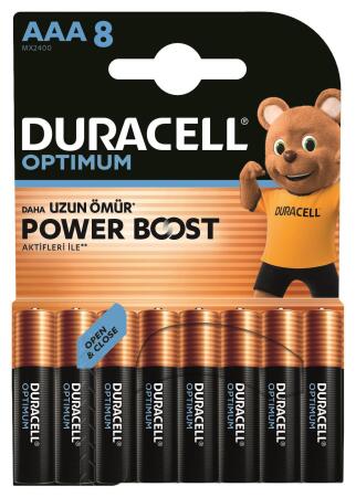 Duracell Optimum AAA İnce Kalem Pil (8’li Paket) - Alkalin Pil 1,5V - LR03 MX2400 