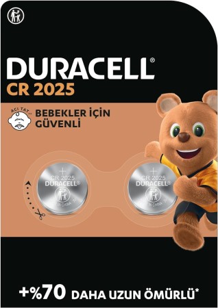 Duracell Özel 2025 Lityum Düğme Pil 3V (CR2025), 2’li Paket