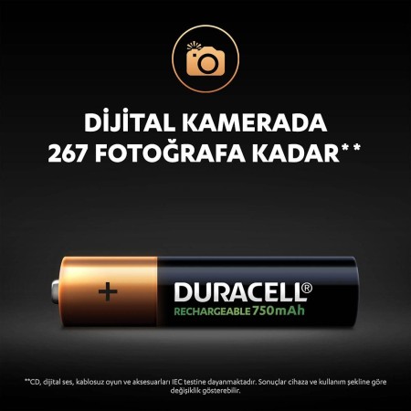 Duracell Şarj Edilebilir AAA 750mAh Piller, 2’li paket - Thumbnail