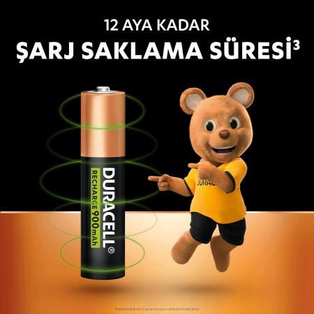 Duracell Şarj Edilebilir AAA 900 mAh İnce Kalem Pil, 2'li Paket - Thumbnail