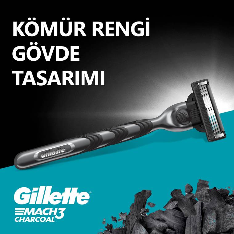 Gillette Mach3 Charcoal Tıraş Makinesi Gövde + 2 Başlık - 7