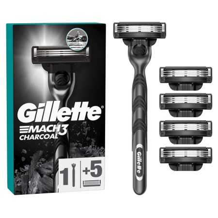Gillette - Gillette Mach3 Charcoal Tıraş Makinesi Gövde + 5 Başlık 