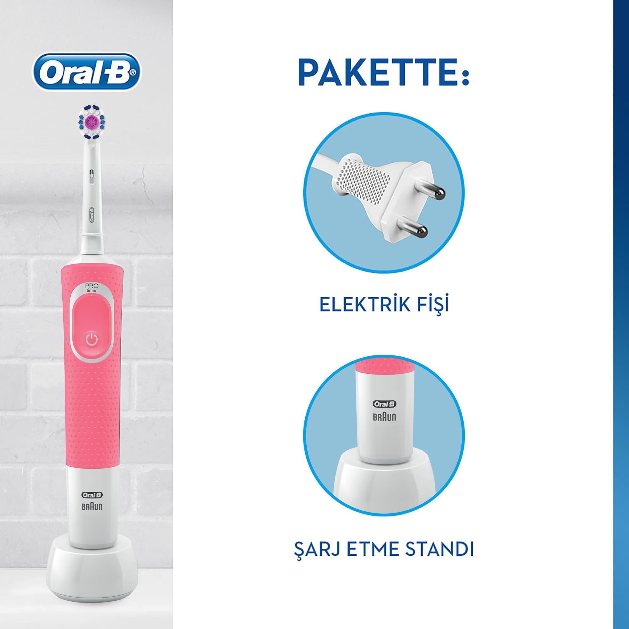 Oral-B D100 Vitality 3D White Şarjlı Diş Fırçası - Pembe - 2