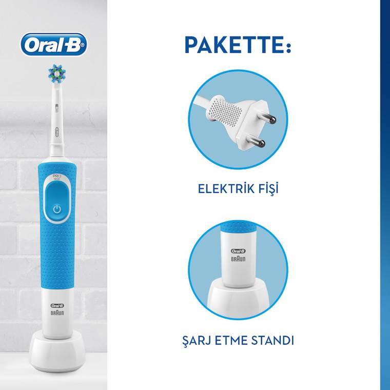 Oral-B D100 Vitality Cross Action Şarjlı Diş Fırçası - Mavi - 2