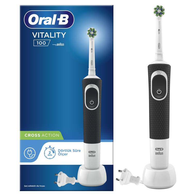 Oral-B D100 Vitality Cross Action Şarjlı Diş Fırçası - Siyah - 1