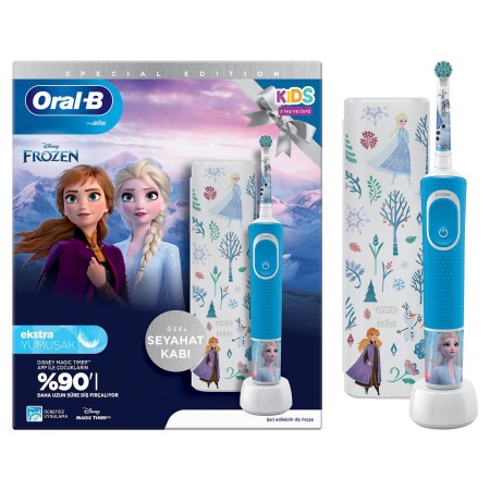 Oral-B - Oral-B D100 Vitality Frozen Özel Seri Çocuklar İçin Ekstra Yumuşak Şarj Edilebilir Diş Fırçası + Seyahat Kabı 