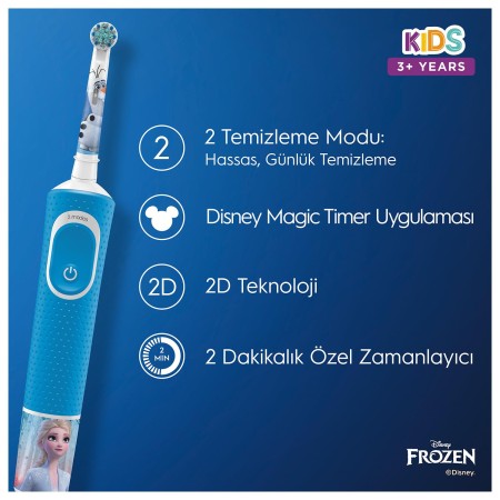 Oral-B D100 Vitality Frozen Özel Seri Çocuklar İçin Ekstra Yumuşak Şarj Edilebilir Diş Fırçası + Seyahat Kabı - Thumbnail