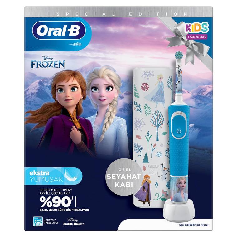 Oral-B D100 Vitality Frozen Özel Seri Çocuklar İçin Ekstra Yumuşak Şarj Edilebilir Diş Fırçası + Seyahat Kabı  - 11