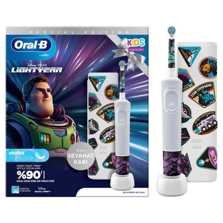 Oral-B - Oral-B D100 Vitality Lightyear Özel Seri Çocuklar İçin Ekstra Yumuşak Şarj Edilebilir Diş Fırçası + Seyahat Kabı 