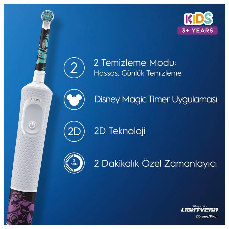 Oral-B D100 Vitality Lightyear Özel Seri Çocuklar İçin Ekstra Yumuşak Şarj Edilebilir Diş Fırçası + Seyahat Kabı  - 5