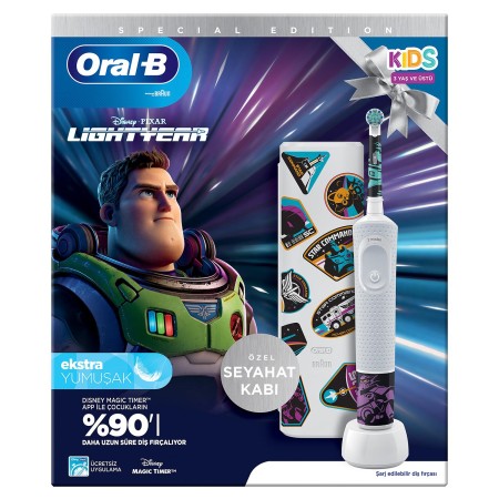 Oral-B D100 Vitality Lightyear Özel Seri Çocuklar İçin Ekstra Yumuşak Şarj Edilebilir Diş Fırçası + Seyahat Kabı - Thumbnail