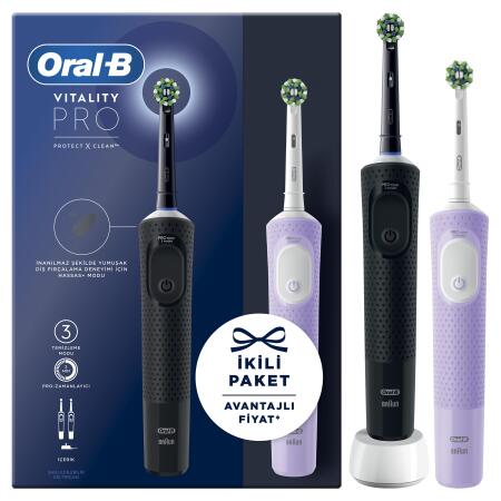 Oral-B D103 Vitality Pro Cross Action Şarjlı Diş Fırçası 2'li Avantaj Paketi - Siyah / Lila