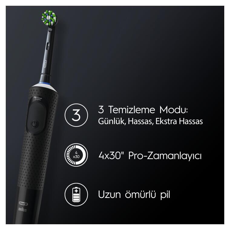 Oral-B D103 Vitality Pro Cross Action Şarjlı Diş Fırçası 2'li Avantaj Paketi - Siyah / Lila - 3