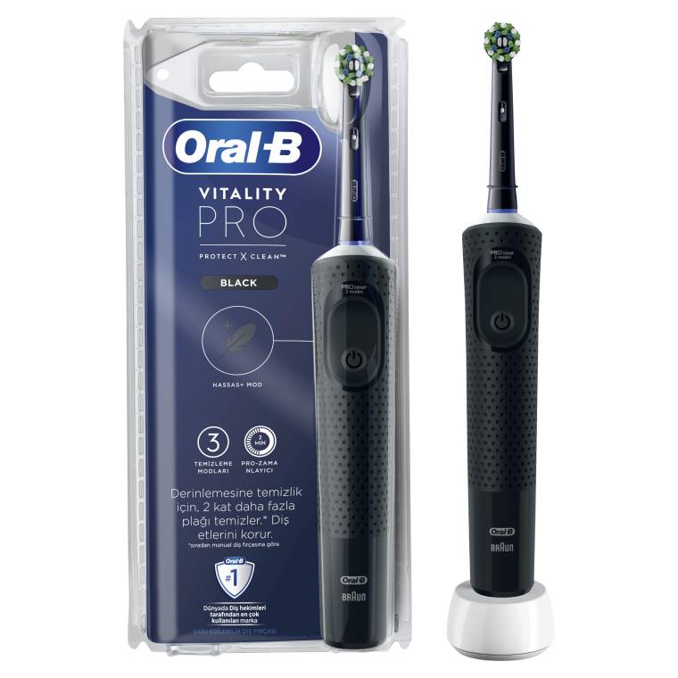 Oral-B D103 Vitality Pro Protect x Clean Şarjlı Diş Fırçası - Siyah - 1