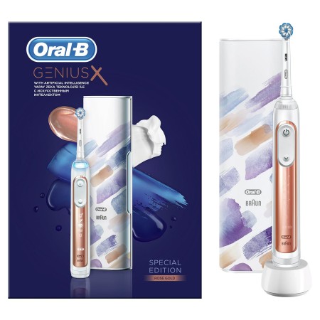 Oral-B Genius X AI Art of Brushing Rose Gold Şarj Edilebilir Diş Fırçası + Seyahat Kabı - 1