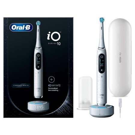 Oral-B iO10 Stardust White Şarjlı/Elektrikli Diş Fırçası, 1 Fırça Başlığı, Hızlı Manyetik Şarj Cihazı, Uzun Ömürlü Pil, Şarj Eden Seyahat Kabı