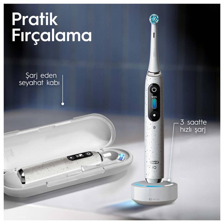 Oral-B iO10 Stardust White Şarjlı/Elektrikli Diş Fırçası, 1 Fırça Başlığı, Hızlı Manyetik Şarj Cihazı, Uzun Ömürlü Pil, Şarj Eden Seyahat Kabı - 7
