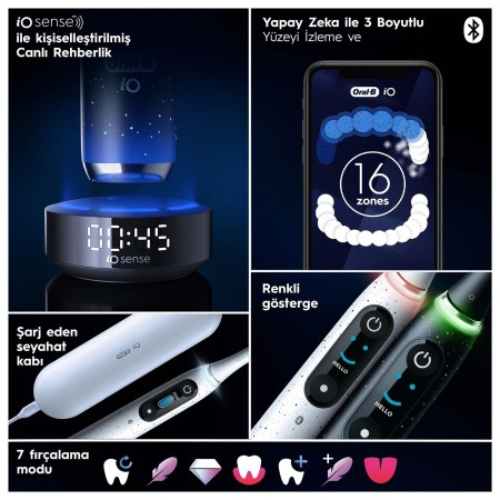 Oral-B iO10 Stardust White Şarjlı/Elektrikli Diş Fırçası, 1 Fırça Başlığı, Hızlı Manyetik Şarj Cihazı, Uzun Ömürlü Pil, Şarj Eden Seyahat Kabı - 8