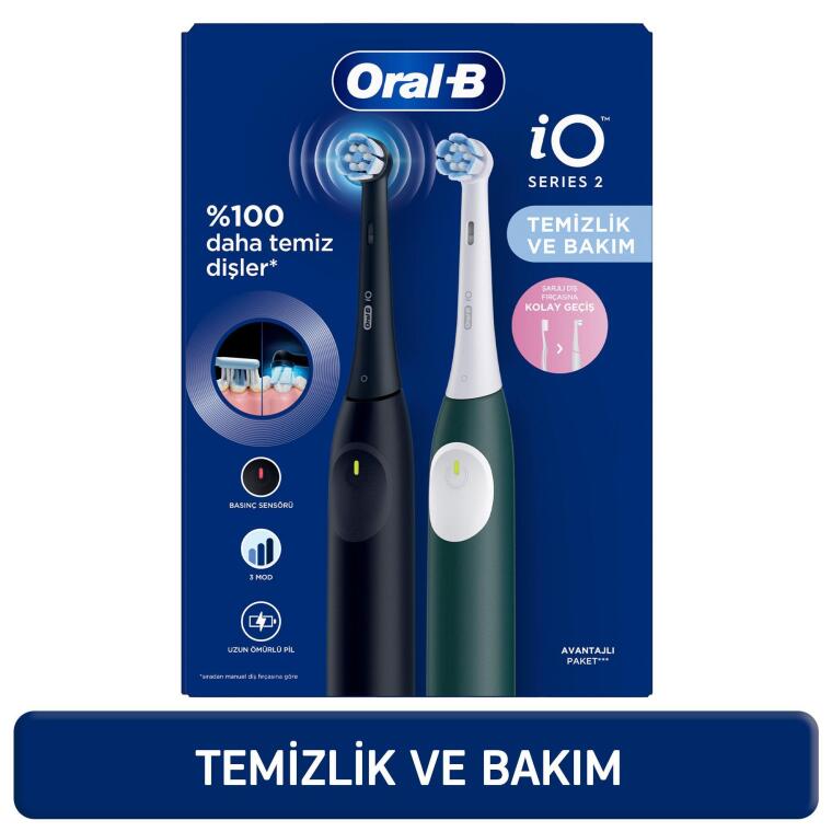Oral-B iO 2 Şarjlı Diş Fırçası Seti 2'li - Siyah / Yeşil - 1