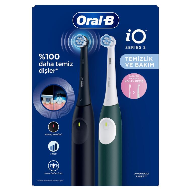 Oral-B iO 2 Şarjlı Diş Fırçası Seti 2'li - Siyah / Yeşil - 3