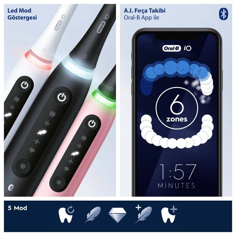 Oral-B iO 5 Şarjlı Diş Fırçası - Mat Siyah - 6