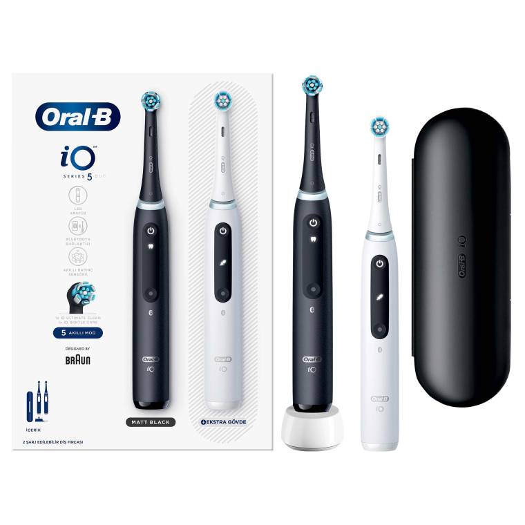 Oral-B iO 5 Şarjlı Diş Fırçası Seti 2'li - Mat Siyah / Beyaz - 2