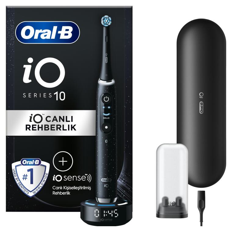 Oral-B iO10 Kozmik Siyah Şarjlı/Elektrikli Diş Fırçası, 1 Fırça Başlığı, Hızlı Manyetik Şarj Cihazı, Uzun Ömürlü Pil, Şarj Eden Seyahat Kabı - 1