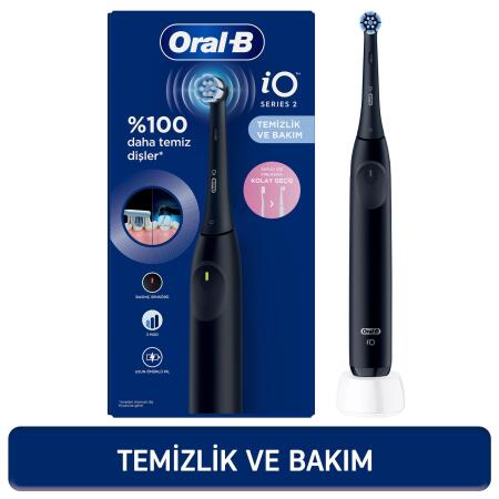 Oral-B iO2 Siyah Şarjlı/Elektrikli Diş Fırçası, 1 Fırça Başlığı, Tek Şarjda 4 Haftaya Varan Kullanım