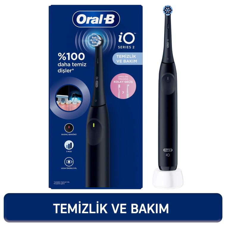 Oral-B iO2 Siyah Şarjlı/Elektrikli Diş Fırçası, 1 Fırça Başlığı, Tek Şarjda 4 Haftaya Varan Kullanım - 1