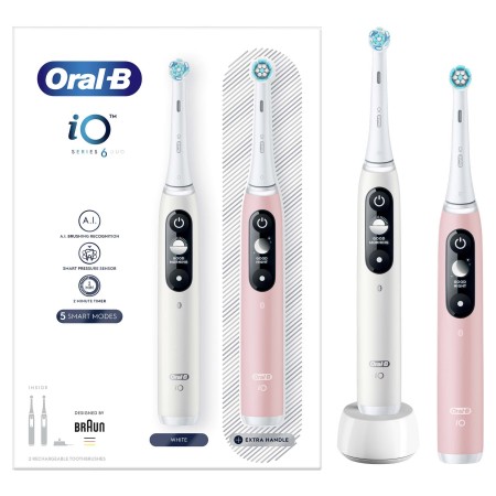Oral-B iO 6 Şarjlı Diş Fırçası Seti 2'li - Beyaz/Pembe - Thumbnail