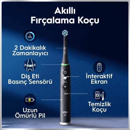 Oral-B iO6 Siyah Şarjlı/Elektrikli Diş Fırçası, 2 Fırça Başlığı, Uzun Ömürlü Pil, Premium Seyahat Kabı - 2