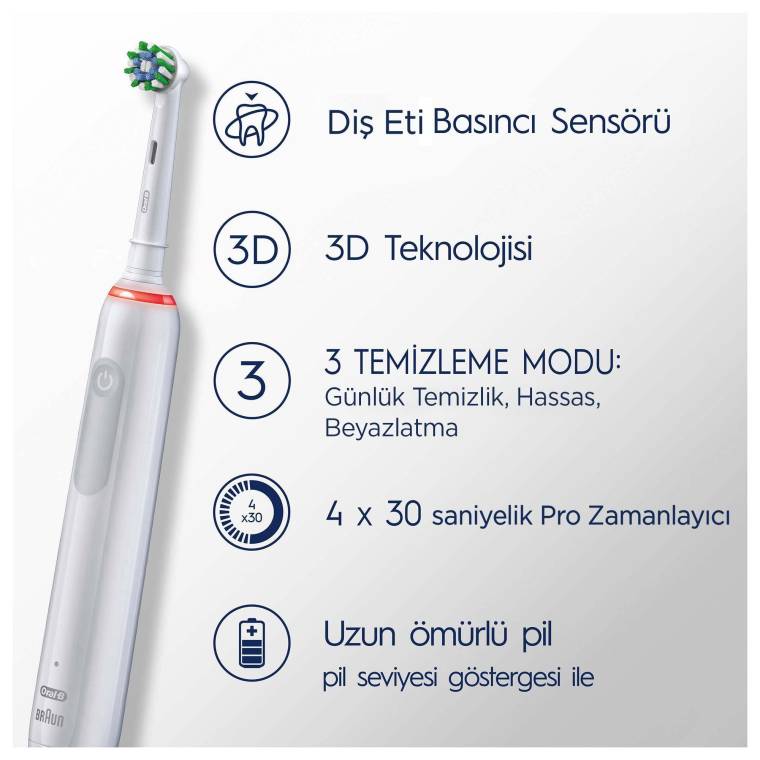 Oral-B Pro 3 3500 Şarj Edilebilir Diş Fırçası - Beyaz - 2