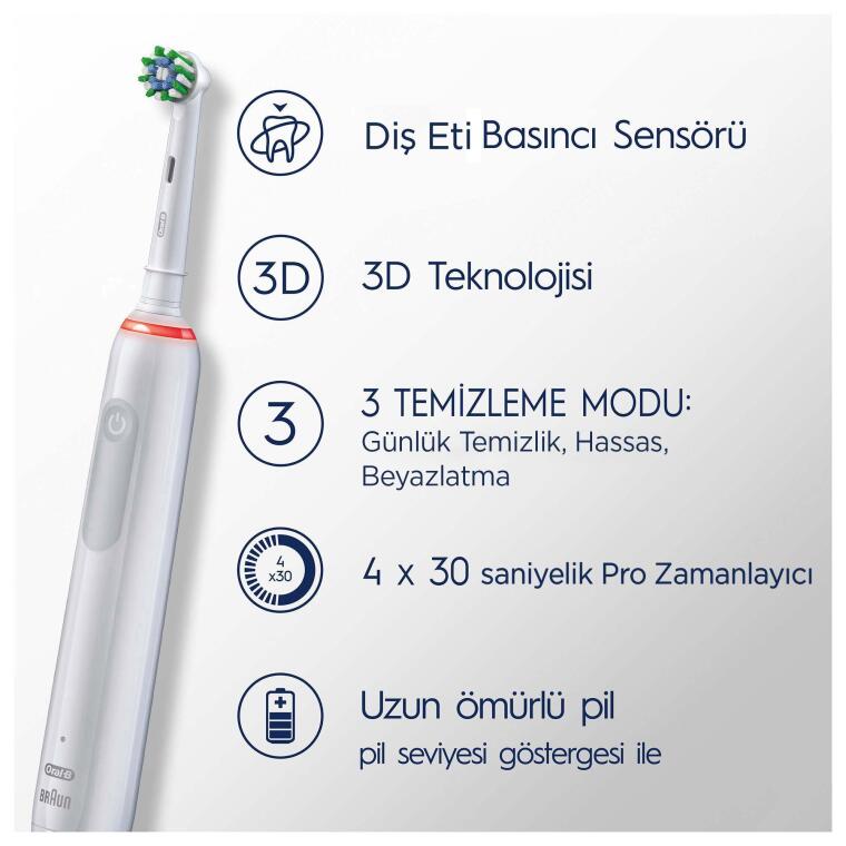 Oral-B Pro 3 3500 Şarj Edilebilir Diş Fırçası - Beyaz - 2