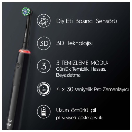 Oral-B Pro 3 3500 Şarj Edilebilir Diş Fırçası - Siyah - Thumbnail